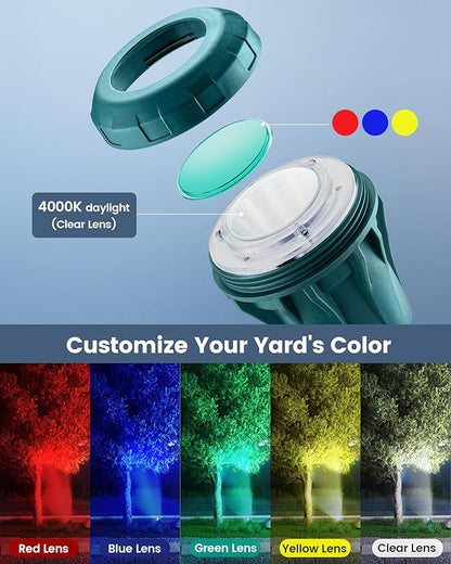 SURAIELEC Christmas Spotlight Outdoor, Create Stunning Holiday Decor with 4 Color Lenses (Red Green Blue Yellow), 800 LM Waterproof LED Landscape Light for Yard, House, Trees, 5 FT Cord, ETL Listed