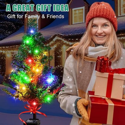 Solar Christmas Tree 4 Pack Garden Stake Light Waterproof Outdoor Christmas Decorations,2 Modes Solar Xmas Christmas Lights for Yard Front Porch Pathway Grave Garden Decor