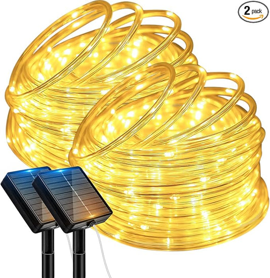 btfarm 2 Pack Solar Rope Lights Outdoor, 120LED 46FT Solar String Lights Outside Waterproof, 8 Lighting Modes Solar Powered Strip Light for Garden Tree Christmas Yard Party Wedding Decor, Warm White
