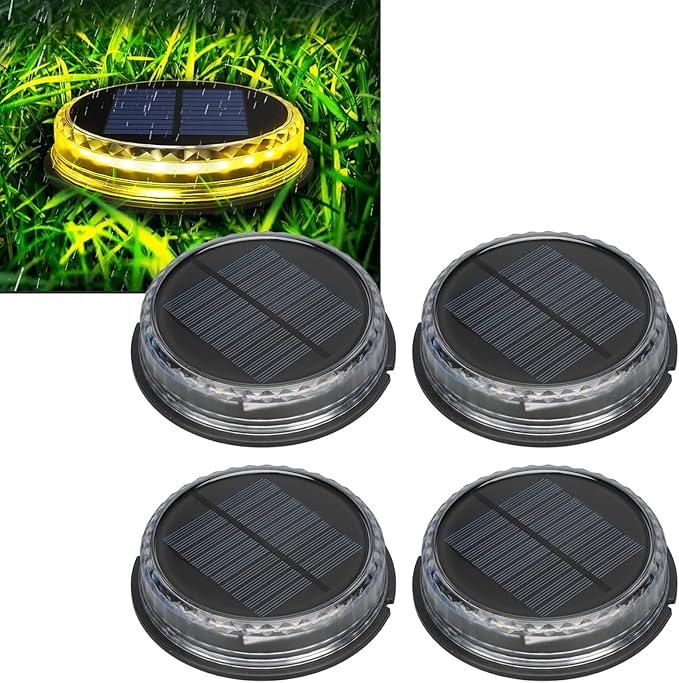 Hyuduo Solar Ground Lights Outdoor, IP65 Waterproof Pathway LED Lights with Warm White Light, Auto On/Off Sensor, 4 | Lumora