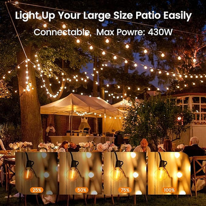OHLUX Outdoor String Lights, 30FT G40 Globe LED Patio Lights with 17 Dimmable Plastic Bulbs(2 Spare), 2200K Waterproof Connectable Hanging Lights for Backyard Porch Cafe Party Decor, E12 Socket Base