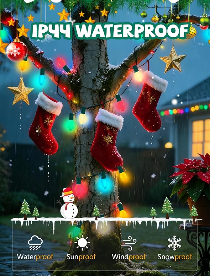 25Ft Multicolor Christmas Lights Outdoor, C9 7W Vintage Ceramic Valentine's Day String Lights with 26 Colorful Bulbs, Hanging Patio Lights for Porch Roofline Christmas Tree Garden Pathway Indoor Decor