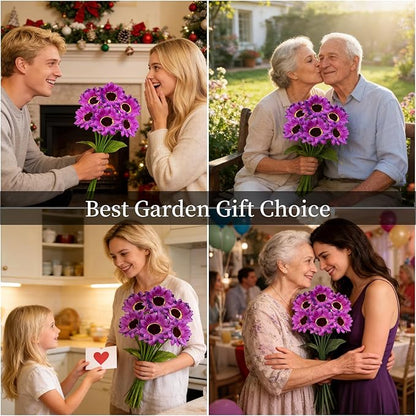 Solar Garden Lights Outdoor, 6 Pack Solar Purple Sunflower Lights with 18 Head 3.4 Inch Flowers, Waterproof Flowers Light Fall Decor Auto ON/Off for Garden Yard Patio Backyard, Gifts for Mom Women