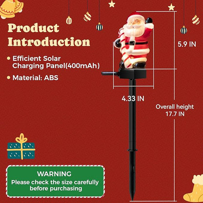 2 Packs Christmas Solar Garden Light with Santa Claus, 17.7 Inches Garden Solar Light Outdoor for Christmas Decoration, Auto ON/OFF, IP65 Waterproof, Suitable for Courtyard, Pond, Walkway Decoration