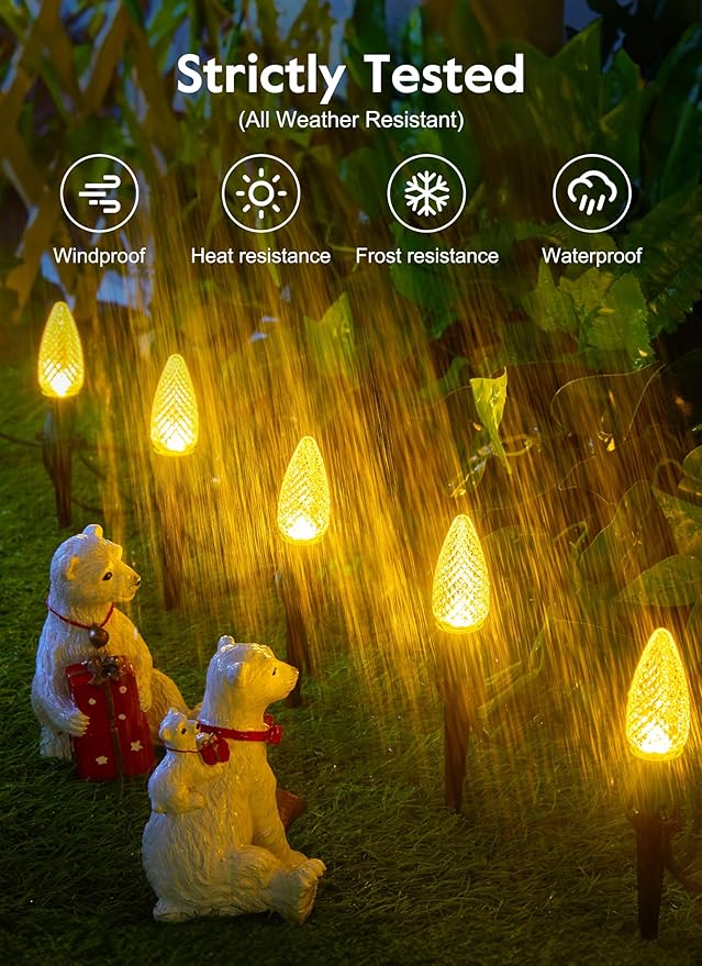 Brightown Strawberry C9 Christmas Pathway Lights Outdoor - 25.7 Feet 20 LED C9 Walkway Light, Connectable C9 Walkway Light, Waterproof Christmas Lights Outdoor Decoration for Lawn Outside, Warm White