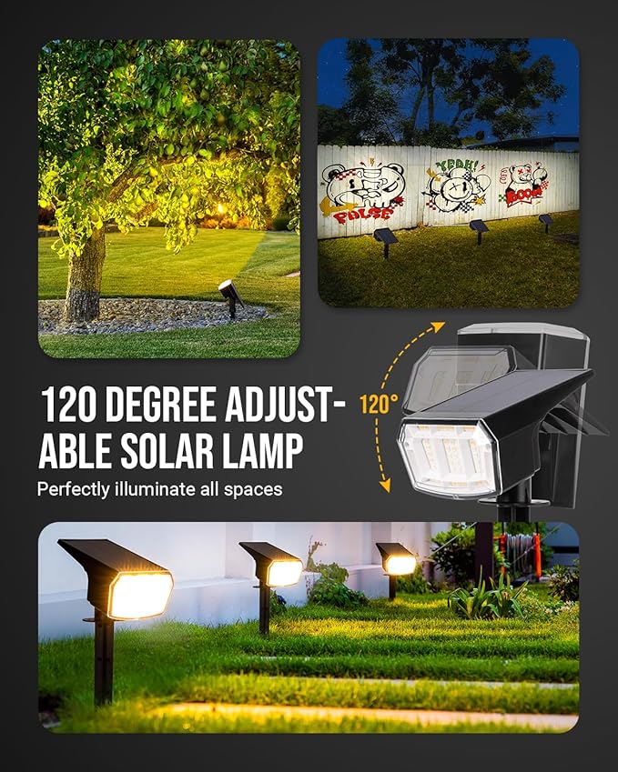 GIGALUMI Solar Spot Lights Outdoor Waterproof 6 Pack Warm White IP65, 63 LED 3 Lighting Modes Spotlights for Garage | Lumora