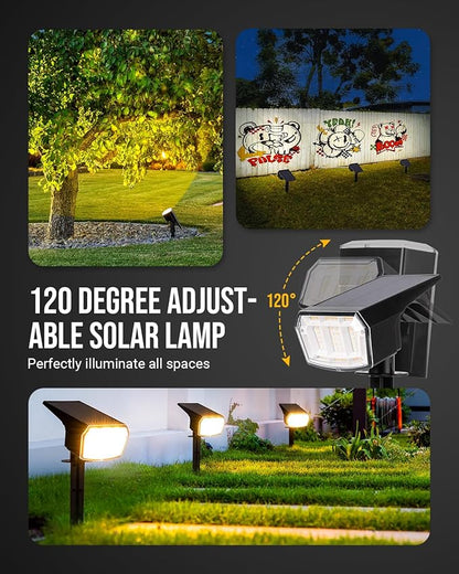 GIGALUMI Solar Spot Lights Outdoor Waterproof 6 Pack Warm White IP65, 63 LED 3 Lighting Modes Spotlights for Garage Yard Garden House Pathway