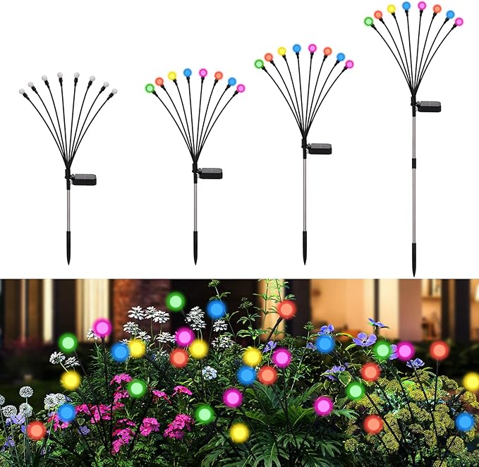 Solar Firefly Lights Outdoor Waterproof,8 Mode RGB Color Changing Firefly Swaying Solar Lights Stakes for Outside Christmas Holiday Yard Patio Plant Landscape Garden Decor 4 Pack(Multicolor)