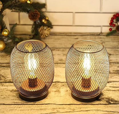 JHY DESIGN Set of 2 Metal Cage LED Lantern Battery Powered,Cordless Accent Light with LED.Great for Weddings,Parties,Patio,Events for Indoors Outdoors（Round Shape