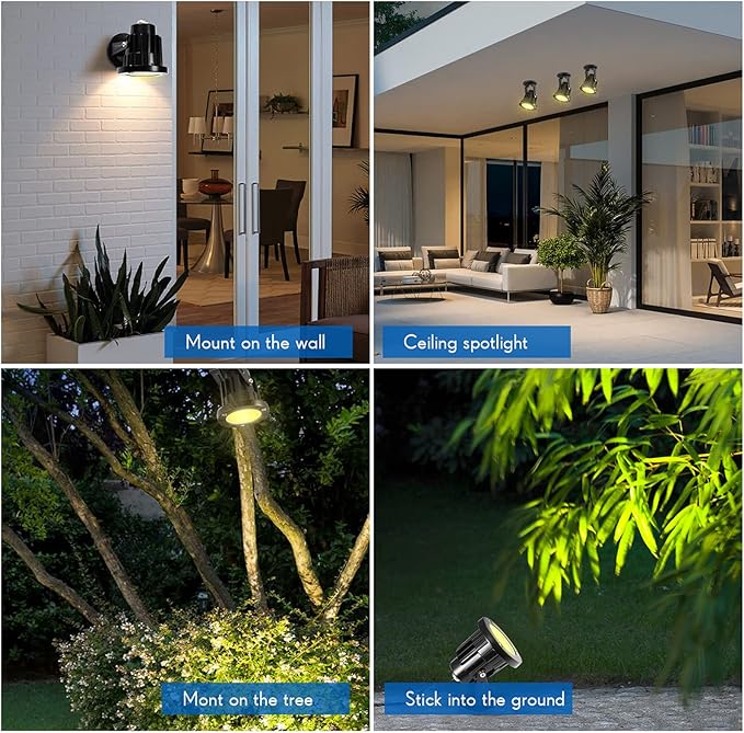 Led Spotlights Outdoor, Warm White 12W Spot Lights Indoor,120V Ceiling Light,Landscape Lighting for Wall,Pond,Picture,Garden,Yard with US 2-Plug(4 Pack)
