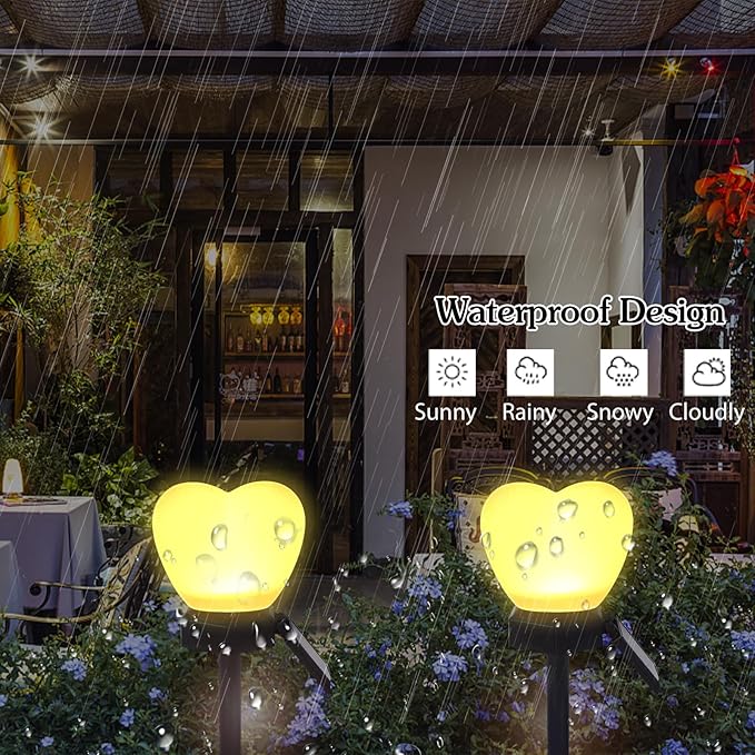 Valentines Day White Heart Solar Lights Outdoor, 2Pcs Waterproof Valentines Day Solar Garden Light LED Heart Lights Wedding Decorations for Yard Walkway Outside (White)
