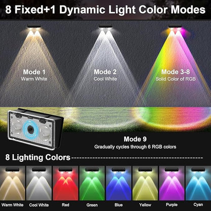 Solar Fence Lights Outdoor Waterproof, 12 Pack, Adjustable Color Temperature 3000K/4000K/6000K, LED Step Lights for Patio Yard Wall Railing Garden, Auto On/Off