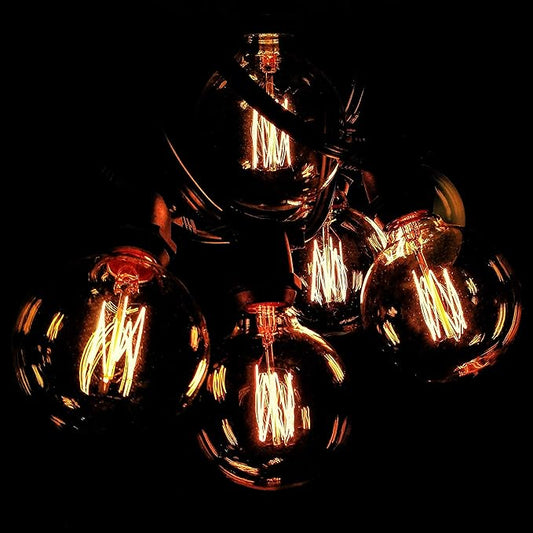 Hometown Evolution, Inc. Commercial Edison Bulb Outdoor String Lights with Hand-Threaded Filament (G60 Lantern Edison - Commercial Black Wire, 100 ft)