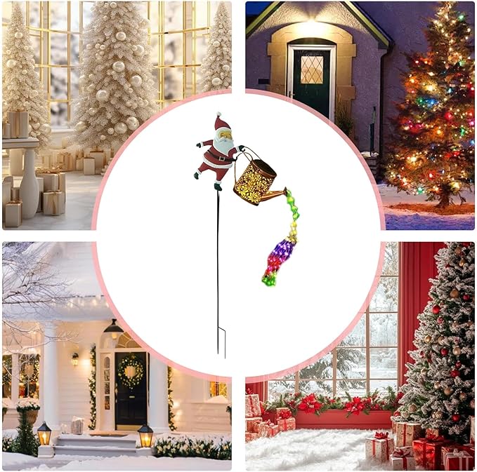 Solar Lights Outdoor | Waterproof Santa Claus Watering Can Design - Decorative Solar Watering Can with Lights,for Walkway Courtyards Backyard Pathway Terrace Balcony Landscaping Porch Patio