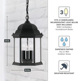 DESIGNERS FOUNTAIN 3-Light Devonshire Hanging Lamp, 10 Inch Outdoor Lantern Lighting Fixture, Clear Glass Lighting | Lumora