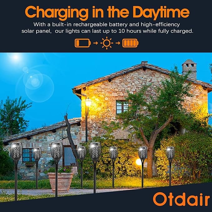 Otdair 96 LED Solar Lights Outdoor Upgraded 4 Pack, 2200mAh Solar Tiki Torches with Flickering Flame, Waterproof 43" Tall & Super Larger Size Solar Torch Light for Garden, Yard, Patio, Decorations