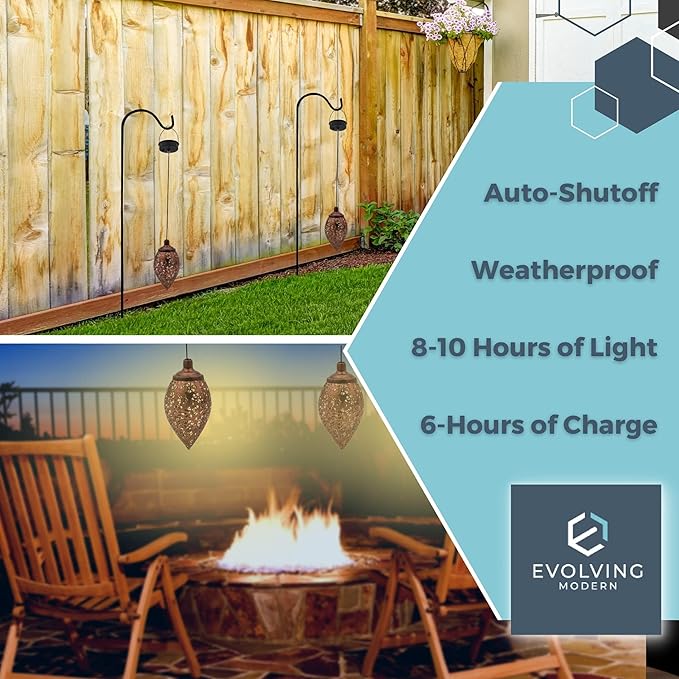 Solar Outdoor Lanterns - Hanging Lights, Set of 2 Moroccan Style Garden Party Decorative Rechargeable Lantern, Hurricane Lamps are Great for Front Porch, Patio and Yard
