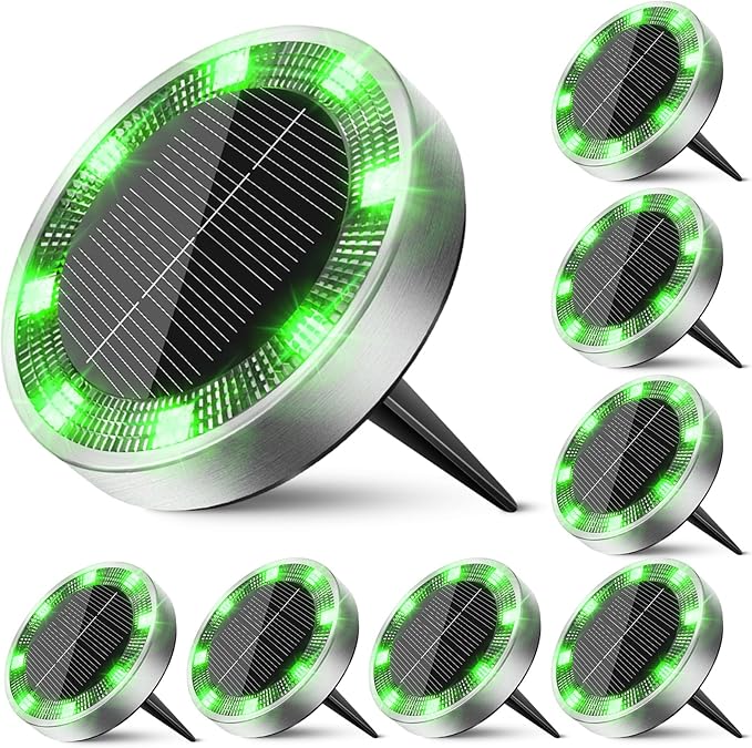 Peasur Mini Solar Ground Lights Outdoor, 8 Pack Flat Solar Powered Disc Lights, IP68 Waterproof, Anti-Rust | Lumora