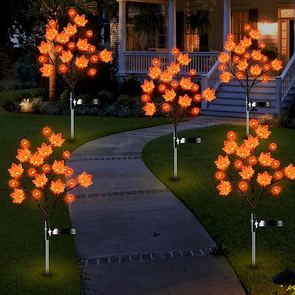 2 Pack Thanksgiving Decorations Lights Fall Decor Solar Lights Outdoor with 3D Maple Pumpkin, 8 Modes Fall Thanksgiving Lights Outdoor Solar Lights Waterproof for Yard Decor