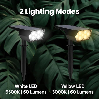 TECHKO Outdoor Solar Spotlight with Wall-Mount & Ground-Stake, Dusk-to-Dawn Outdoor Waterproof IP65, Multiple Lighting Modes, Solar Powered Garden Yard Spot Lights for Outside Landscape (2-Pack)
