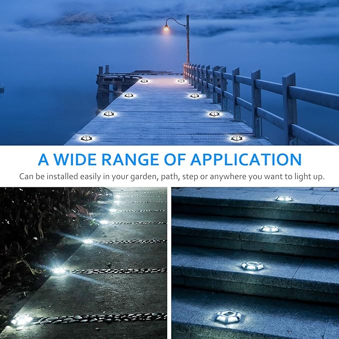 Solar Dock Lights Driveway Deck Lights - 8 Packs Waterproof 1200mAh Outdoor LED Aluminum Dock Lighting Warning Step | Lumora
