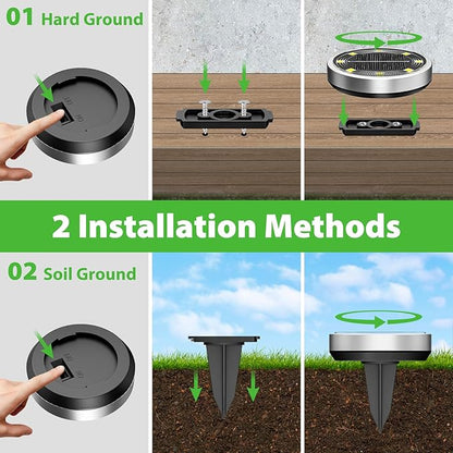 nipify 12 Pack Solar Ground Lights Outdoor, 8 LED Solar Disc Lights for Yard Garden Walkway Deck Patio Landscape Lawn Driveway (Cool White)