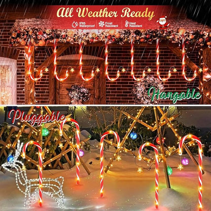 24 Pack Christmas Decorations Outdoor Solar Candy Cane Lights, 144 LEDs, 10 Modes, Waterproof, USB Rechargeable, Perfect for Yard, Garden, Pathway