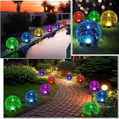 3 Pcs Extra Large Solar Globes Lights Outdoor Cracked Glass Ball Solar Light Multi Color Pre Lit Crystal Waterproof Lawn Globes for Yard Landscape Garden Decor (4.72")