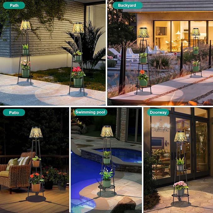 MXwcy 2 Pack Metal Solar Floor Lights Outdoor with Plant Stands, 45.5'' Solar Powered Street Lights, for Garden | Lumora