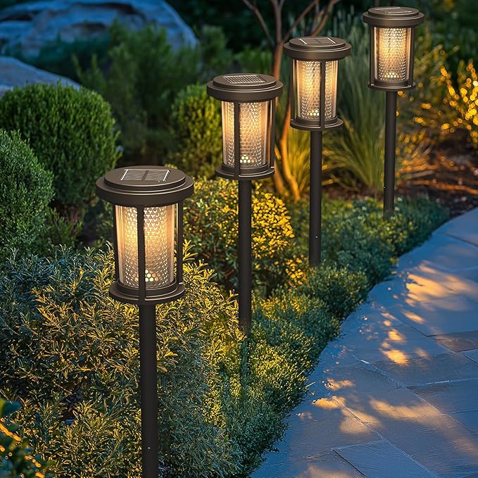 Solar Yard 4-Pack Solar Pathway Lights Outdoor, Solar Powered Landscape Lighting with Honeycomb Structure, Garden Path Lights Outside Waterproof for Pathway, Porch, Walkway, Driveway