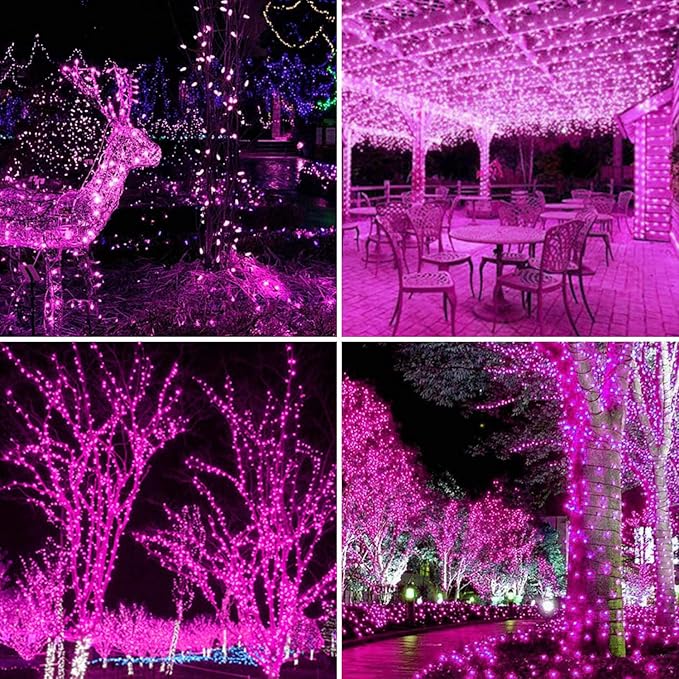 2 Pack 100 LED Solar Powered String Lights, Outdoor Waterproof Copper Wire 8 Modes Fairy Lights for Valentines Day Decor, Garden, Patio, Bedroom, Party, Home (Pink)