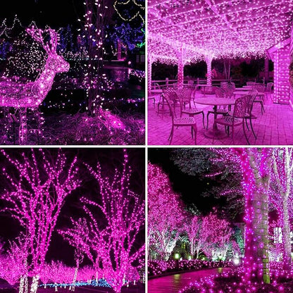 2 Pack 100 LED Solar Powered String Lights, Outdoor Waterproof Copper Wire 8 Modes Fairy Lights for Valentines Day Decor, Garden, Patio, Bedroom, Party, Home (Pink)