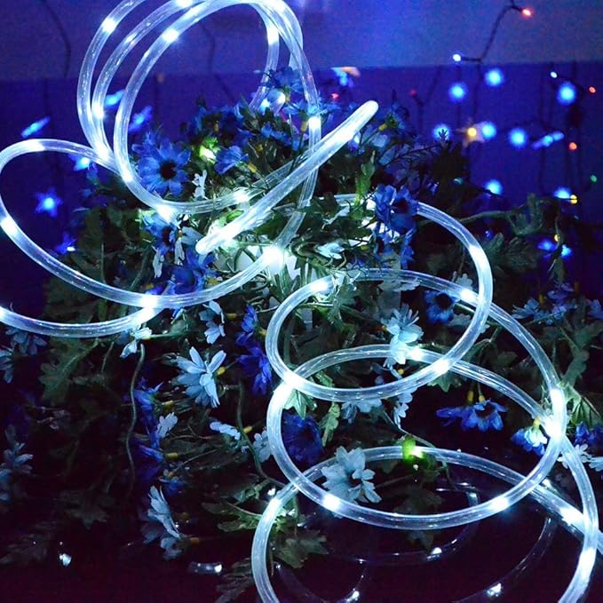 Solar Rope Lights, 23ft 50LED Waterproof Copper Tube Wire String Lights for Garden,Yard, Path, Fence, Stairs, Backyard, Patio Decorative (Cold White)