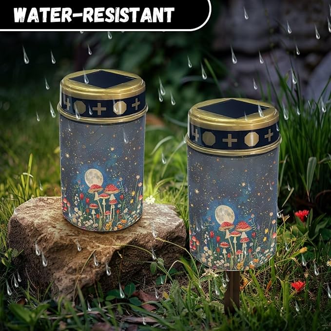 Mushroom Garden Solar Lights Automatic On/Off Solar Street Light Garden Light Stake Cylindrical Cemetery Solar Lights Outdoor Waterproof for Cemetery Graveyard Memorial