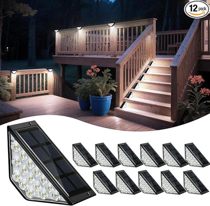 Solar Step Lights for Outside, Solar Stair Lights Outdoor Waterproof, Deck Step Lights for Fence, Patio, Yard, Porch, Front Door, Sidewalk, Garden, Patio Decor (12, Cool White)