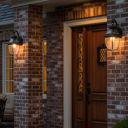 Quoizel Newbury Outdoor Wall Lantern, 14 Inch 1-Light Mystic Black Wall Sconce, French Country Exterior Wall Lantern Fixture, E26 Base, Clear Glass, Outside Lights for Patio, Porch, Garage or Yard
