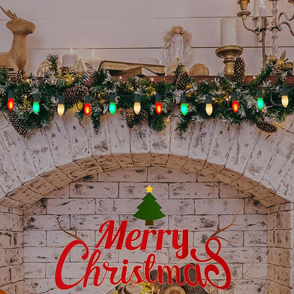 C9 Christmas Lights Outdoor, 25Ft Red Green White Christmas Decorative String Lights with 26 Multicolored Ceramic Bulbs(1 Spare), Commercial Vintage Christmas Lights for Holiday