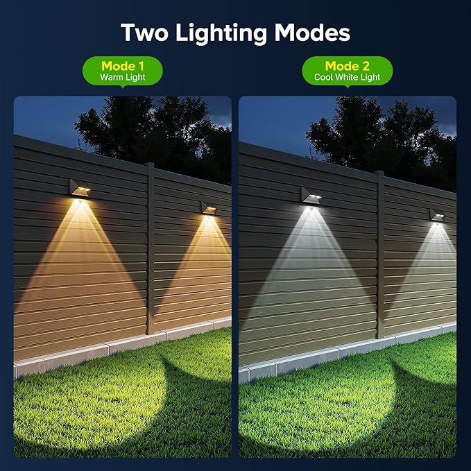 WdtPro Solar Fence Lights Outdoor - 3500K/6000K 2 Modes, Super Bright Lens LED Fence Lights Solar Powered, IP65 | Lumora
