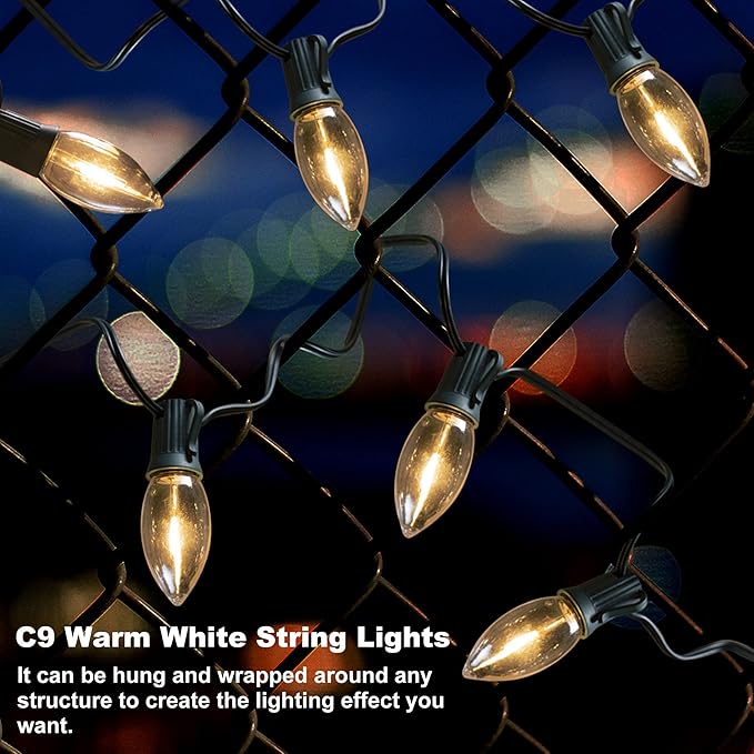Christmas Pathway LED Lights Outdoor, 20 Lights C9 Walkway Lights with Stakes, 24.2ft Clear Driveway Christmas Lights for Pathway, Warm White, Extendable for Outdoor Decorations