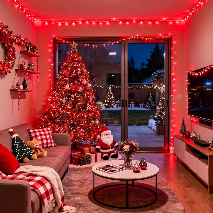 JMEXSUSS 500 LED Red Valentine Lights Indoor Outdoor, 163 FT Clear Wire Red Lights Plug in, 8 Modes Christmas String Light Outdoor Waterproof for Xmas Tree Bedroom Room Halloween