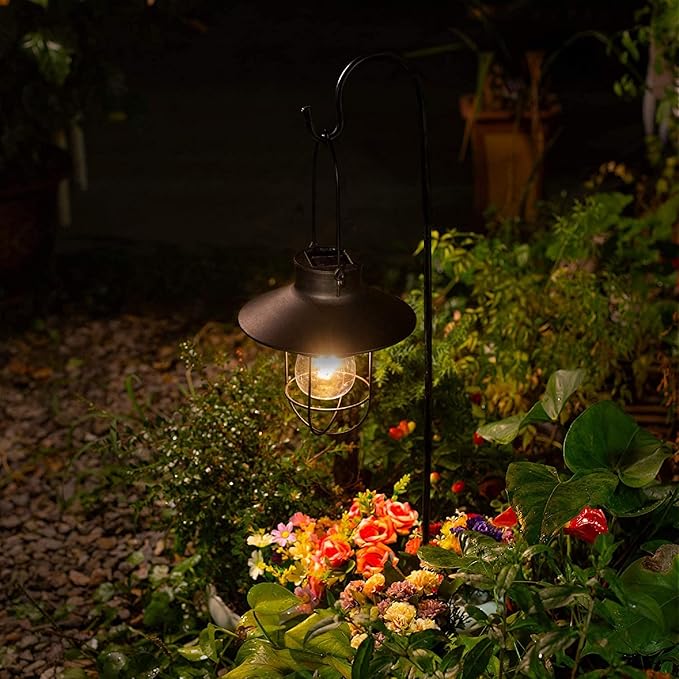 EpicGadget Outdoor Solar Lantern Garden Hanging Light with Shepherd Hook, Retro Metal Solar Lamp with Warm White | Lumora