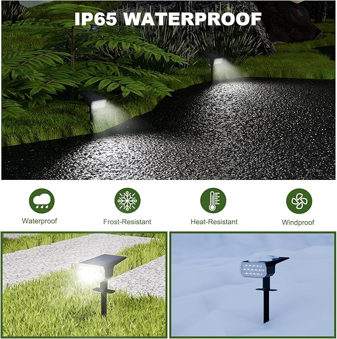 Solar Spot Lights Outdoor Waterproof, 16 LED High Brightness Solar Lights Outdoor, 2 Pack 2-in-1 Landscape Lighting for Yard Garden, 1800mAh Cool White, 3 Modes Solar Lights IP65