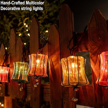 Outdoor String Lights Plug in with 10 Incandescent Bulbs, Multicolor Patio Lights Connectable Weatherproof Decorative Lantern String Lights for Gazebo Porch Bedroom Cottagecore Decor (Prism)