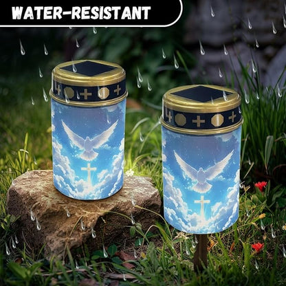 Solar Stake Lights White Bird Cross Memorial Cemetery Decorations Solar Powered Lights for Outside Patio Yard Pathway