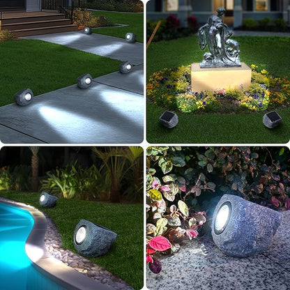 4 Pack Solar Garden Rock Lights Outdoor, 20 LM Bright White Spotlights with Auto On/Off, IP65 Waterproof 6000K Led Solar Powerd Landscape Stone Lights for Pathway Walkway Yard Patio