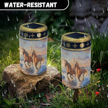 ZOUTAIRONG Horses Pattern Solar Glass Light Garden Stake Light, Cemetery Decorations for Grave Outdoor Lights, Garden Lawn Yard Patio Decor-6 Pack