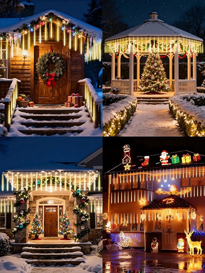 Flacchi Meteor Shower Icicle Lights - 5 Tubes 20" Each 270 LED Cascading Raindrop Lights, Timer Outdoor Waterproof | Lumora