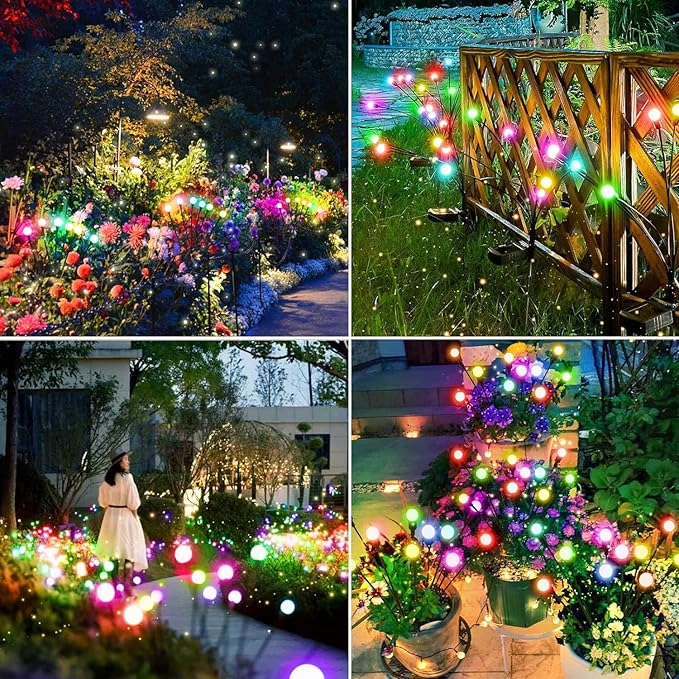 Solar Garden Lights New Upgraded Swaying Light, Solar Outdoor Lights, Yard Patio Pathway Decoration, High Flexibility Iron Wire & Heavy Bulb Base, 2 Pack 16 LED (Colorful)
