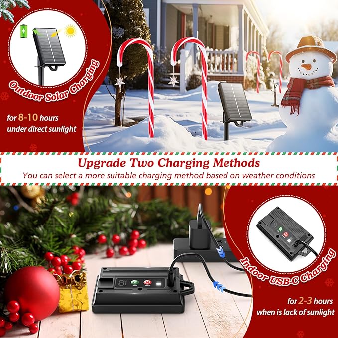 WdtPro 10-Pack Upgraded Solar Christmas Candy Cane Lights, Solar Pathway Lights Waterproof, Christmas Decorations Outdoor with 10 Modes and Bright 60 LED for Yard Garden Lawn Patio Party Decor