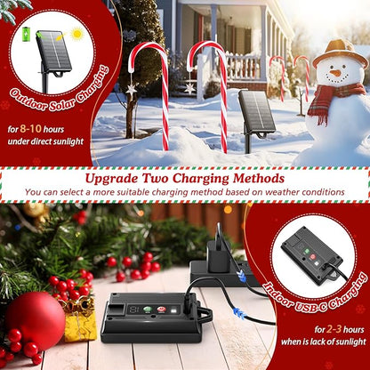 WdtPro 10-Pack Upgraded Solar Christmas Candy Cane Lights, Solar Pathway Lights Waterproof, Christmas Decorations Outdoor with 10 Modes and Bright 60 LED for Yard Garden Lawn Patio Party Decor